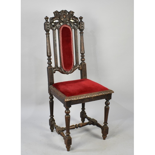 503 - An Edwardian Gothic Revival Oak Framed Hall Side Chair with Reeded Supports and Carved Lion Top Rail... 