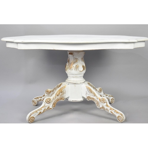 504 - A White Painted Italian Inlaid Shaped Oval Topped Coffee Table, 97cm wide