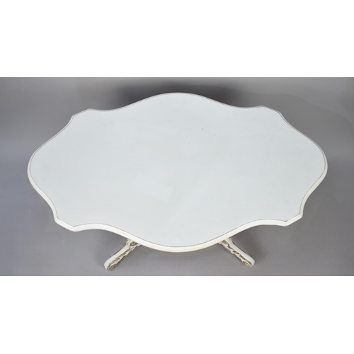 504 - A White Painted Italian Inlaid Shaped Oval Topped Coffee Table, 97cm wide