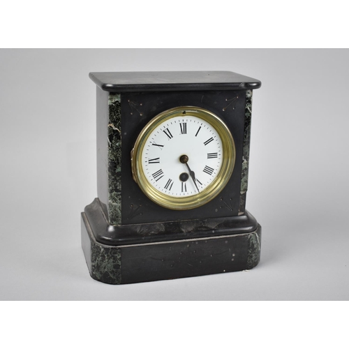 51 - A Late Victorian/Edwardian French Black Slate and Marble Mantel Clock, 21cm High