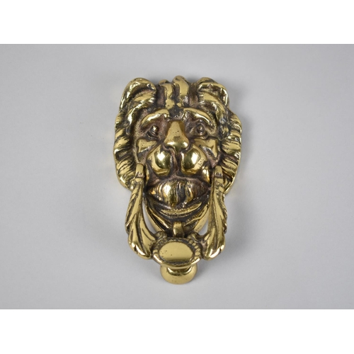 57 - A 19th Century Heavy Brass Lion Mask Door Knocker, 18.5cm High