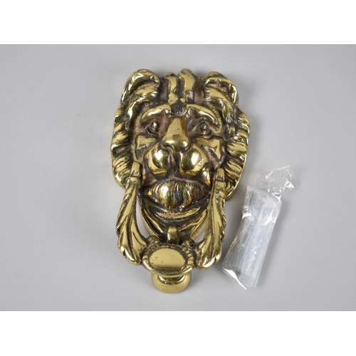 57 - A 19th Century Heavy Brass Lion Mask Door Knocker, 18.5cm High