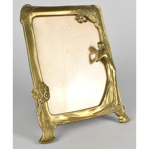 59 - An Art Nouveau Style Brass Photo Frame with Figural and Floral Decoration, 24.5cm High and 20cm Wide