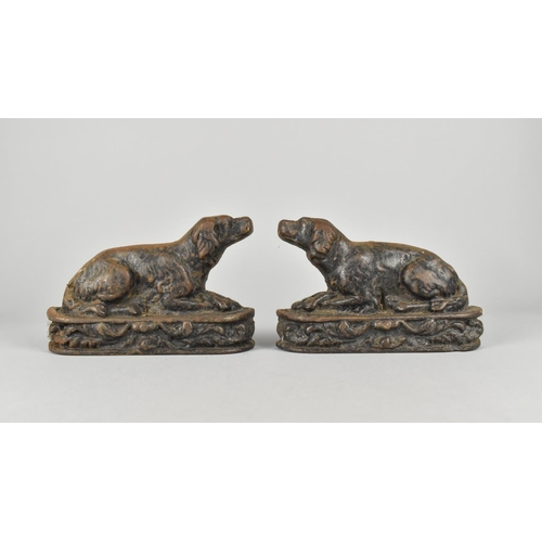 62 - A Pair of Late 19th Century Cast Iron Doorstops in the Form of Reclining Hounds, 16cm Long