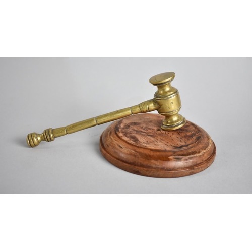 72 - A Brass Gavel, 15cm Long, with a Circular Wooden Block, 11cm Diameter