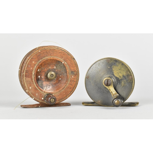 73 - Two Vintage Fly Fishing Reels, A Brass Example by Hardy of Alnwick, the Other in Wood