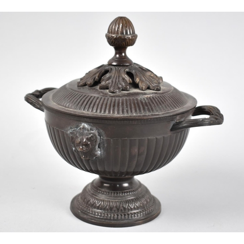 75 - A Bronze Neoclassical Urn and Cover of Twinned Handle Campana Form on Circular Stepped Foot, Acorn F... 