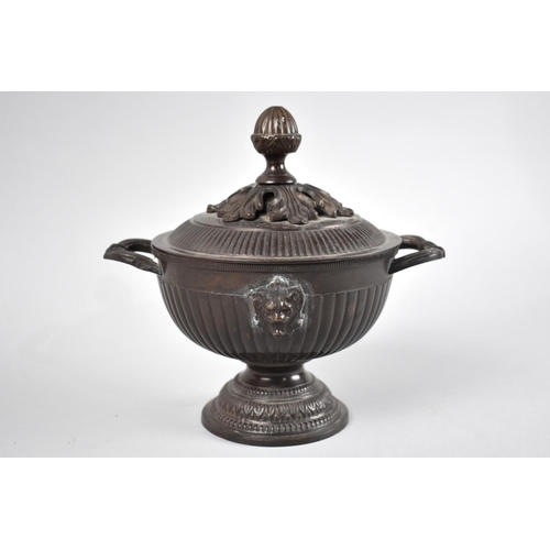 75 - A Bronze Neoclassical Urn and Cover of Twinned Handle Campana Form on Circular Stepped Foot, Acorn F... 