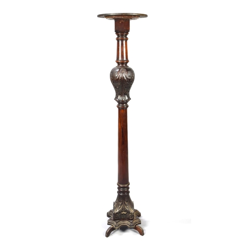 81 - A 19th Century Mahogany Torchere Stand Formed from Carved Four Poster Bed Support with Acanthus Carv... 