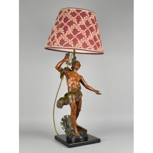 83 - A Bronze Patinated Spelter Figural Table Lamp in the Form of Classical Athlete with Laurel Wreath, o... 