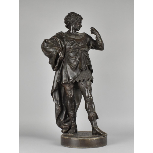 84 - A Large and Heavy Bronze Patinated Spelter Figure of a Warrior, Circular Base, Missing Spear, 65cm H... 