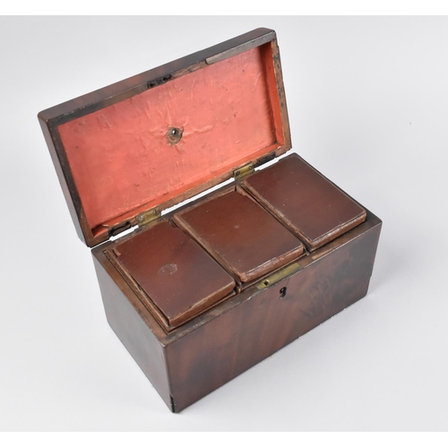 9 - A 19th Century Mahogany Three Division Tea Caddy, the Inner Tea Box Lids Require Some Attention, 23.... 