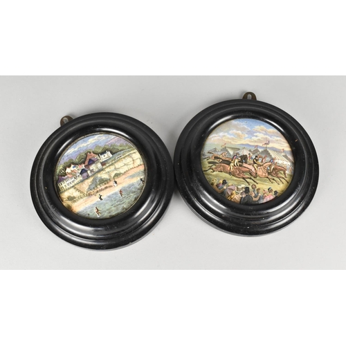 91 - Two Framed Pot Lids, Horse Racing and Fishing