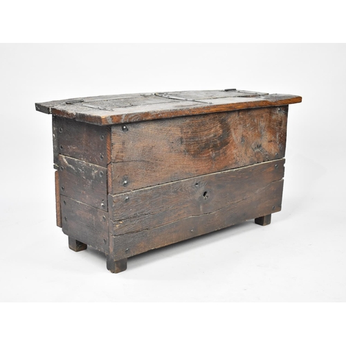 92 - A 19th Century Handmade Rustic Coffer Chest with Hinged Panel Lid, Metal Studding, 87cm Wide
