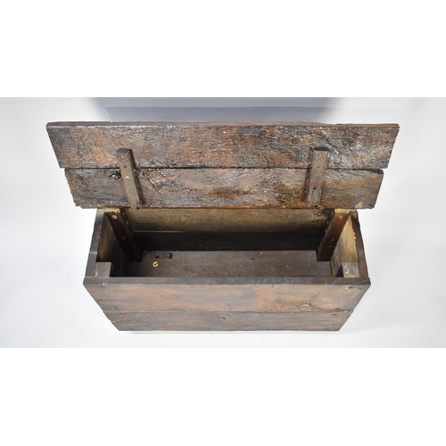 92 - A 19th Century Handmade Rustic Coffer Chest with Hinged Panel Lid, Metal Studding, 87cm Wide
