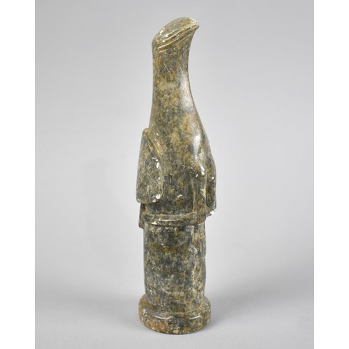 96 - A Carved African Green Stone Zoomorphic Figure of Bird Perched on Column, 22cm High