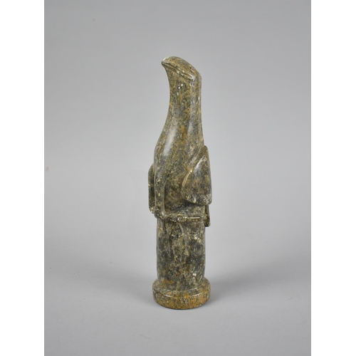 96 - A Carved African Green Stone Zoomorphic Figure of Bird Perched on Column, 22cm High