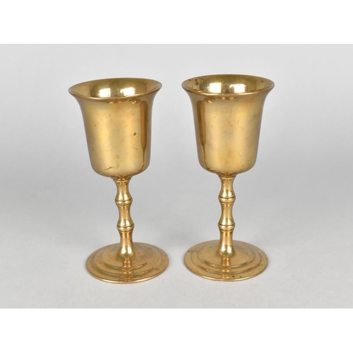 60 - A Pair of Travelling Polished Bronze Goblets, 12.5cms High