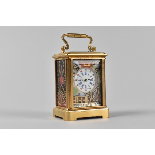 11 - A Miniature Reproduction Gilt Brass and Imari Panelled Carriage Clock, 6cm High,working