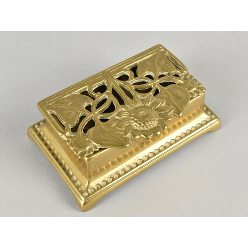 18 - A 20th Century Brass Two Division Stamp Box with Pierced Hinged Lid, 9cm Wide