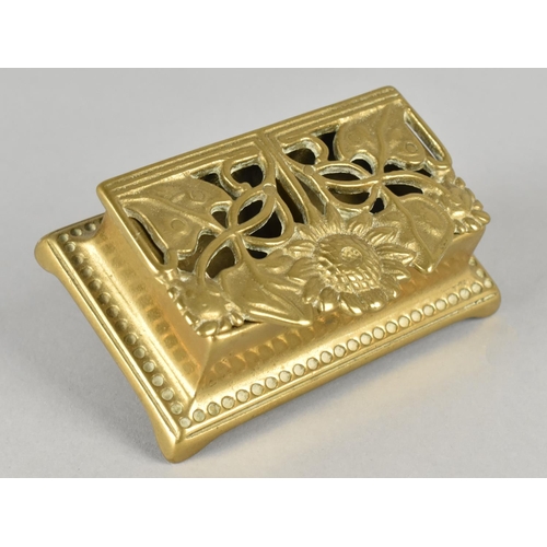 18 - A 20th Century Brass Two Division Stamp Box with Pierced Hinged Lid, 9cm Wide