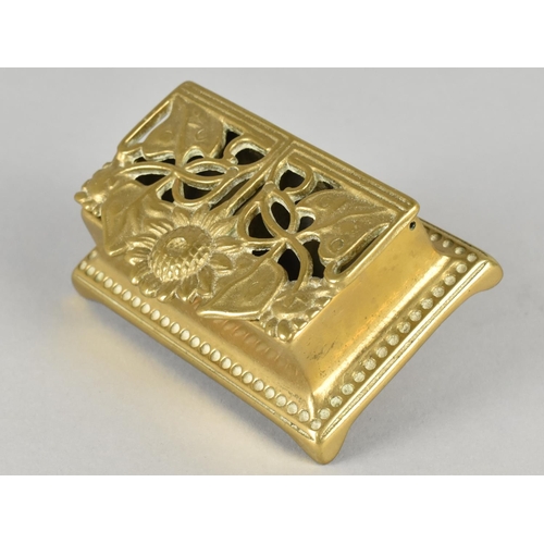 18 - A 20th Century Brass Two Division Stamp Box with Pierced Hinged Lid, 9cm Wide