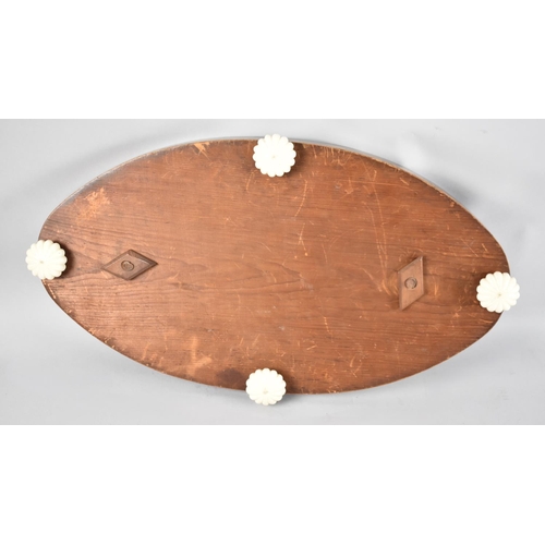 23 - A Late Victorian Inlaid Walnut and Beadwork Topped Oval Stand with Four Ceramic Feet, 50cm Wide