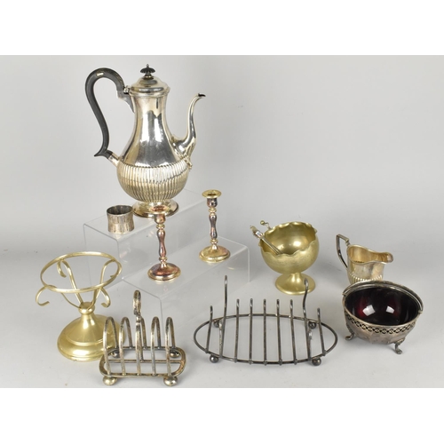 243 - A Collection of Silver Plate to Include Coffee Pot, Toast Rack, Candlestick, Toast Rack, Candle Stic... 