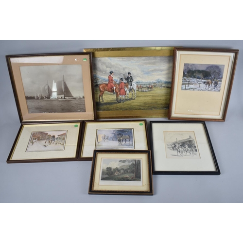 259 - A Collection of Various Small Framed Prints, 1898 Framed Fox Hunting Watercolour Signed E Massey and... 