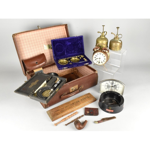 263 - A Vintage Travelling Case Containing Various Items to Comprise Alarm Clocks, Banks Advertising Ashtr... 