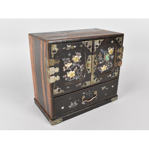 4 - An Early / Mid 20th Century Chinese Lacquered Desktop Collectors Cabinet with Panelled Doors to Four... 