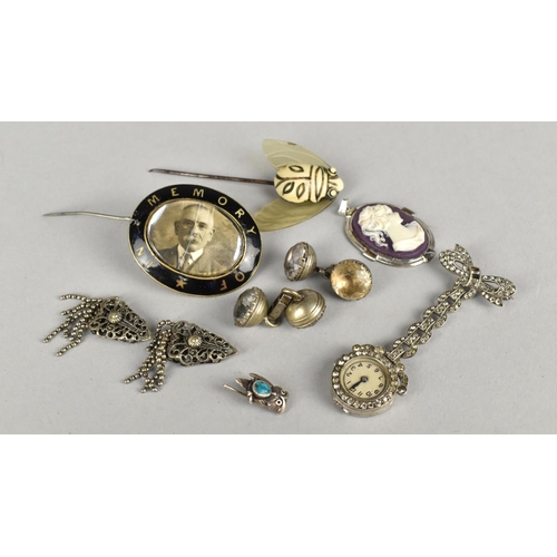 407 - A Small Collection of Jewellery Items to Comprise Cufflink, Cameo, Morning Brooch, Beetle Pin etc