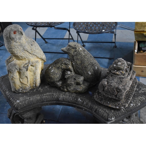 421 - Three Reconstituted Stone Garden Figures to Comprise Owl, Hedgehog and Toad