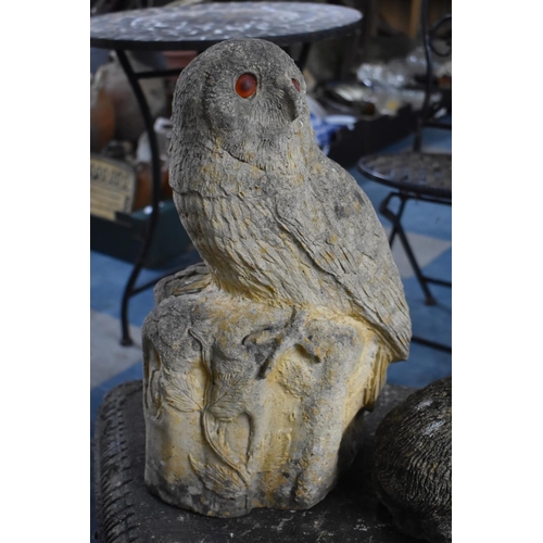 421 - Three Reconstituted Stone Garden Figures to Comprise Owl, Hedgehog and Toad