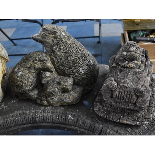 421 - Three Reconstituted Stone Garden Figures to Comprise Owl, Hedgehog and Toad