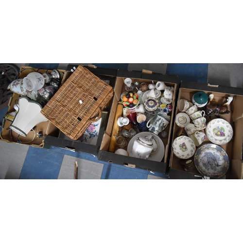 439 - Four Boxes of Various Items to Comprise Ceramics, Wicker Hamper, Table Lamps etc