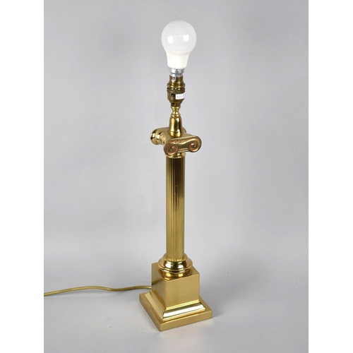 44 - A Modern Brass Table Lamp Base in the Form of a Reeded Corinthian Column, No Shade, 48cms High