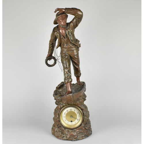 46 - A Bronzed Spelter Figural Clock in the from of a Sailor Standing on the Prow of A Boat Looking out t... 