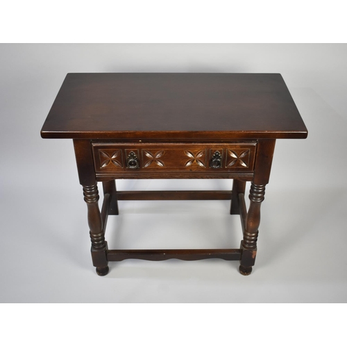 48 - A Mid 20th Century Oak Rectangular Side Table, with Single Carved Drawer and Tuned Supports, 82cm Wi... 