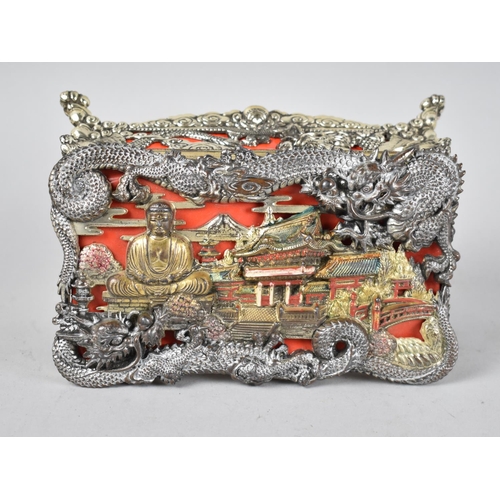 50 - A Mid 20th Century Oriental Musical Box, the Lid and Sides Decorated in Heavy Relief with Palace, Bu... 