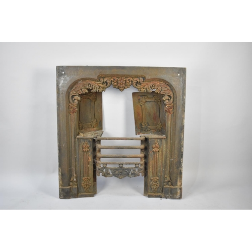 507 - A Late Victorian Cast Iron Inset Fireplace with Moulded Decoration, 89cm x 94cm high