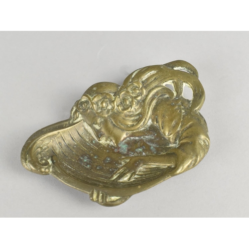 51 - An Art Nouveau Brass Pin Dish in the Form of A Maiden Playing Harp, 12cm Wide