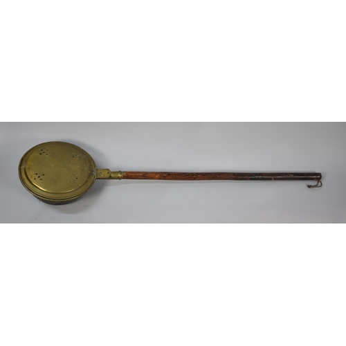 516 - A Brass Bed Warming Pan with Broom Handle