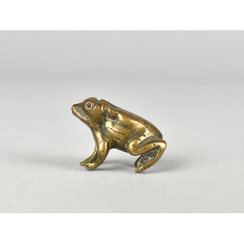 52 - A Collection of Three Small Frogs, in Bronze, Smokey Quartz and Green Flecked Marble