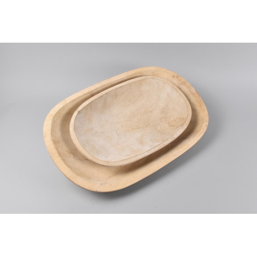 56 - Two Graduated Wooden Dough Proving Bowls, The Largest 46cm Wide