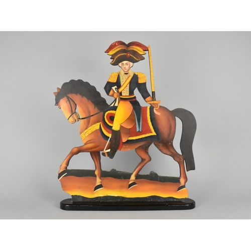 64 - A Fretwork Painted Study of Mounted Officer or Dignitary, 43cm Wide and 52cm High