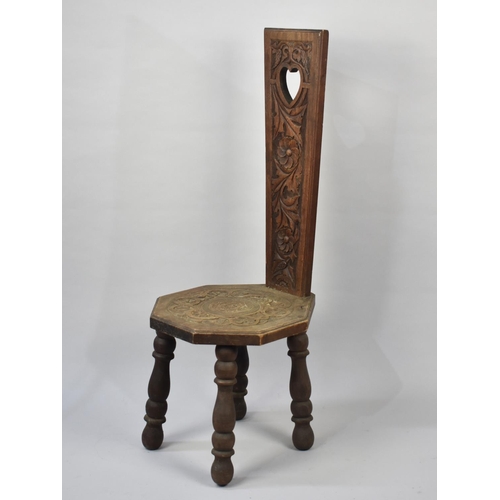 102 - A Welsh Carved Oak Spinning Chair