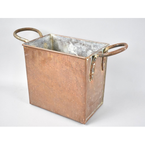 111 - A Late 19th/Early 20th Century Rectangular Copper Two Handled Container, 22cms Square