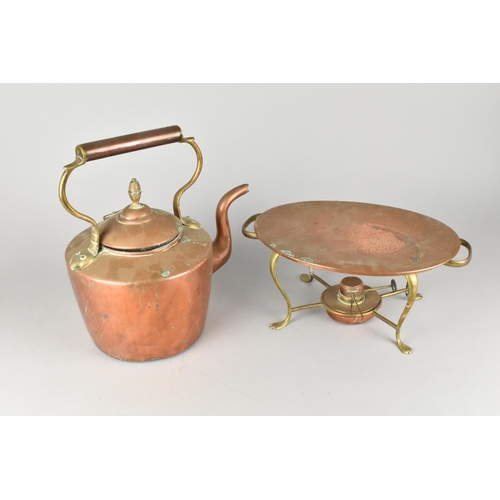 113 - A Late 19th/Early 20th Century Copper Kettle with Hinged Lid together with a Copper and Brass Warmin... 