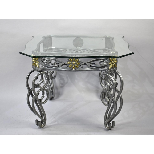 117 - A Modern Wrought Iron Glass Topped Conservatory Coffee Table, 65cms Square